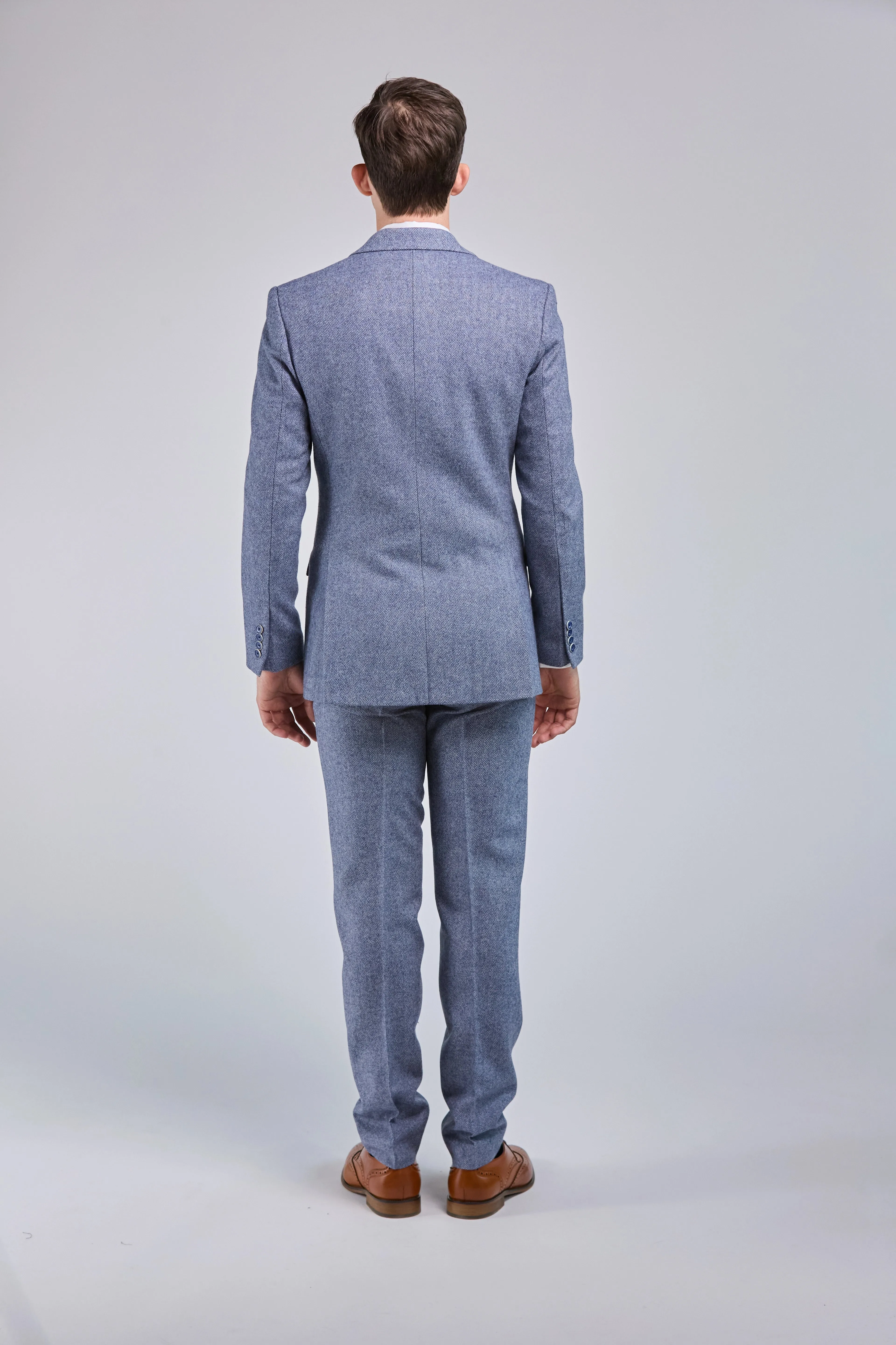 Light Blue Herringbone Tweed 3 Piece Suit - Limited