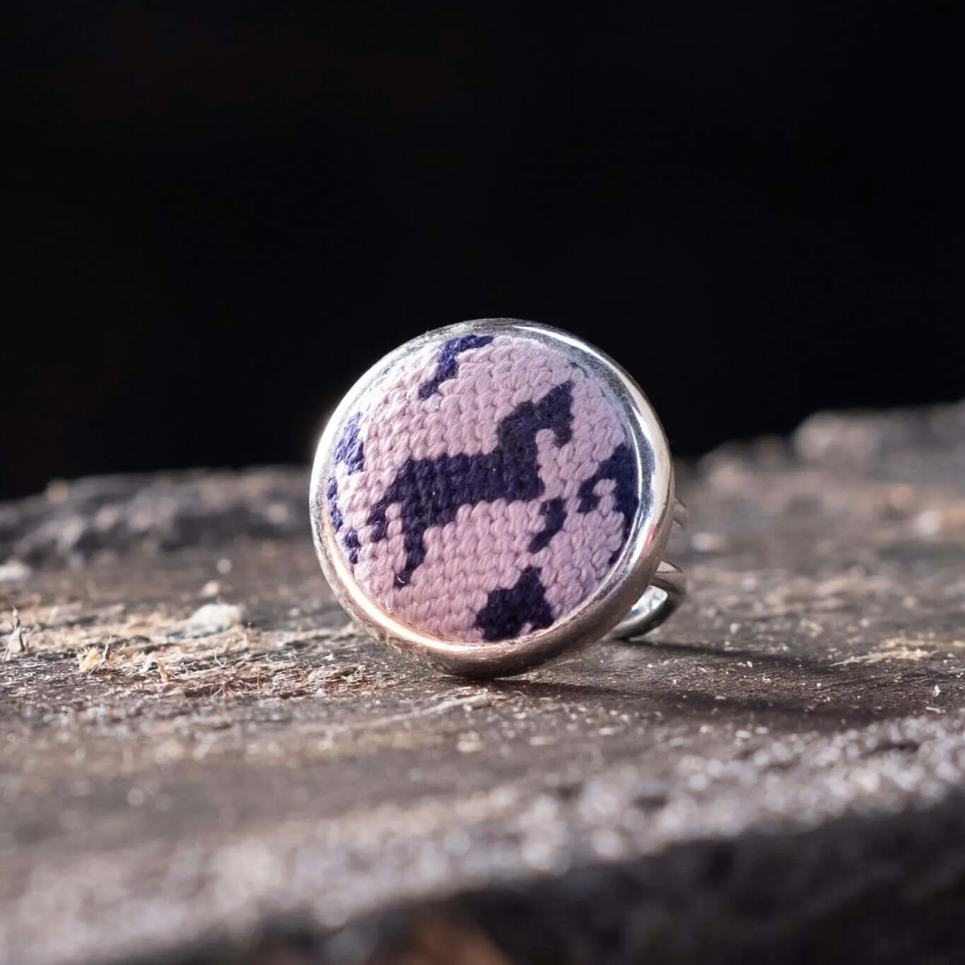 Lilac Horse Houndstooth Needlepoint Ring