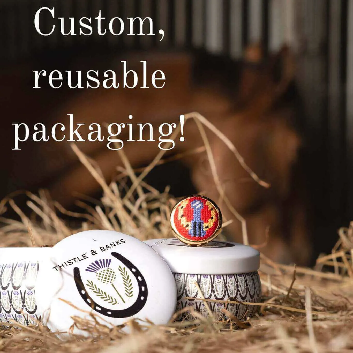 Lilac Horse Houndstooth Needlepoint Ring