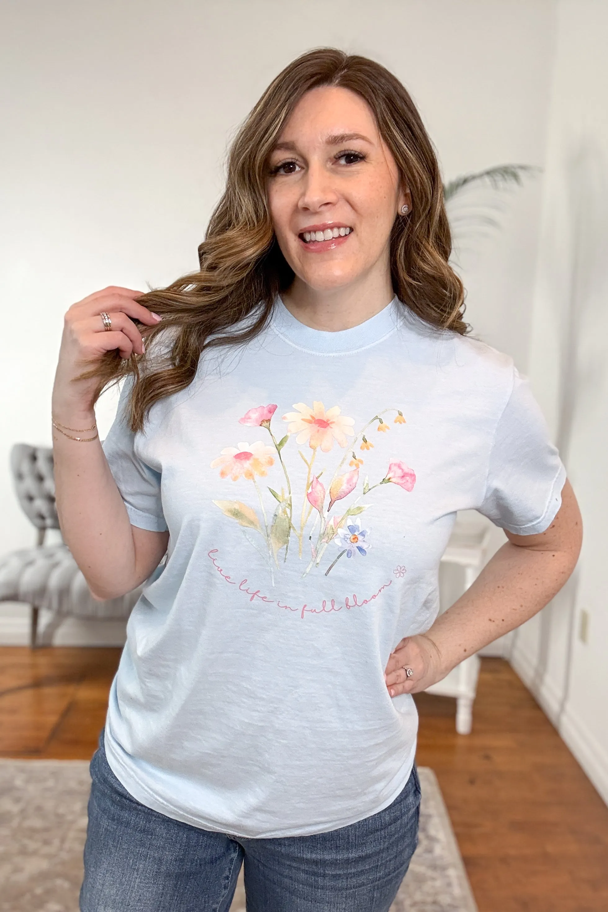 Live Life in Full Bloom Watercolor Graphic Tee