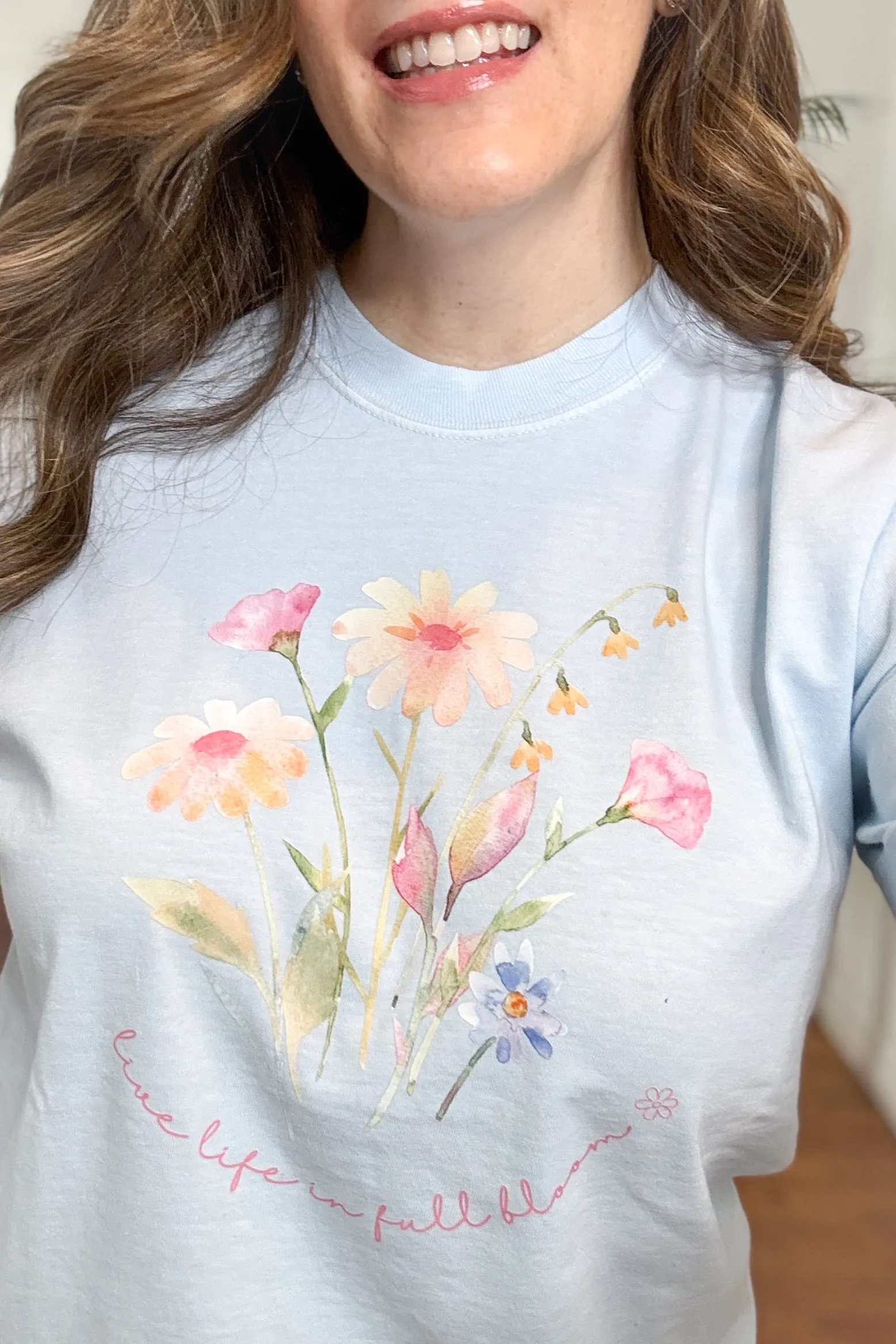 Live Life in Full Bloom Watercolor Graphic Tee
