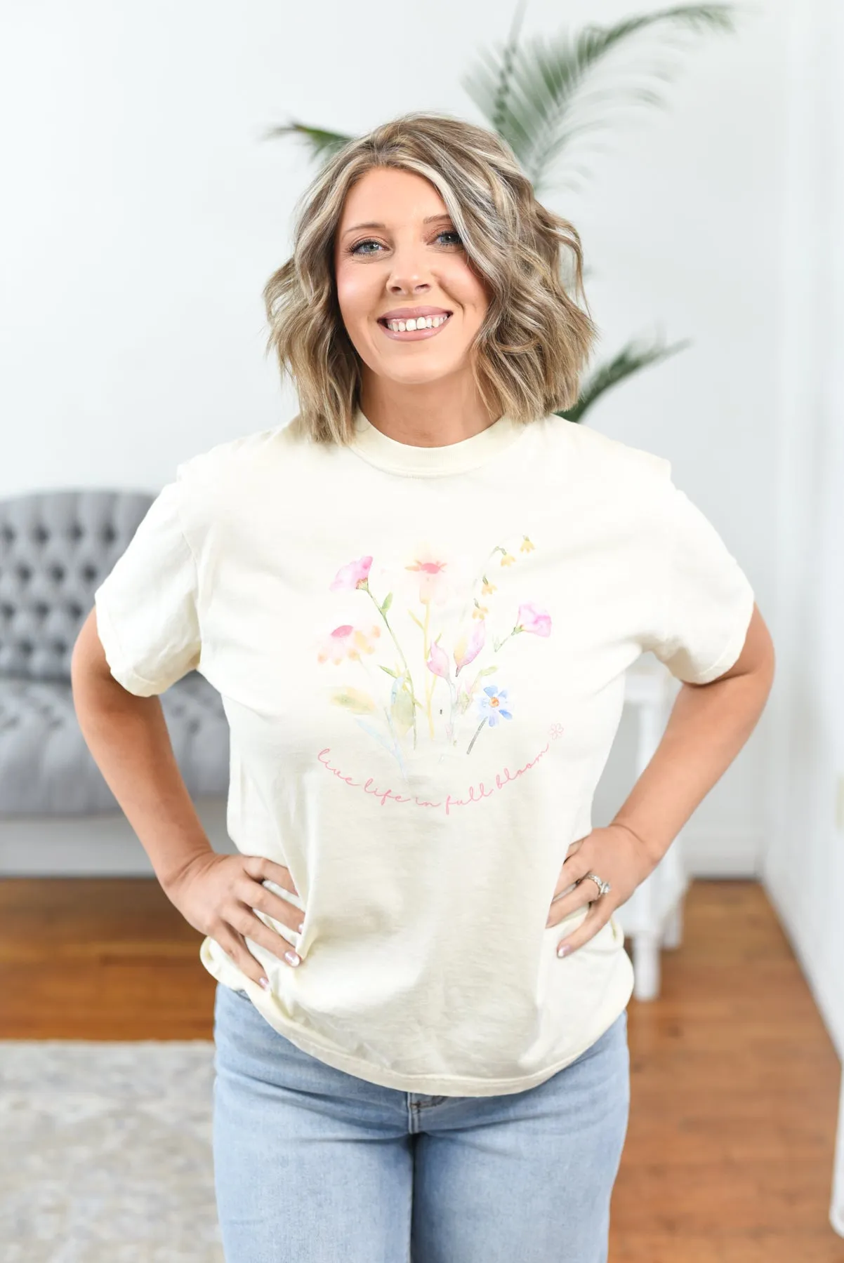 Live Life in Full Bloom Watercolor Graphic Tee