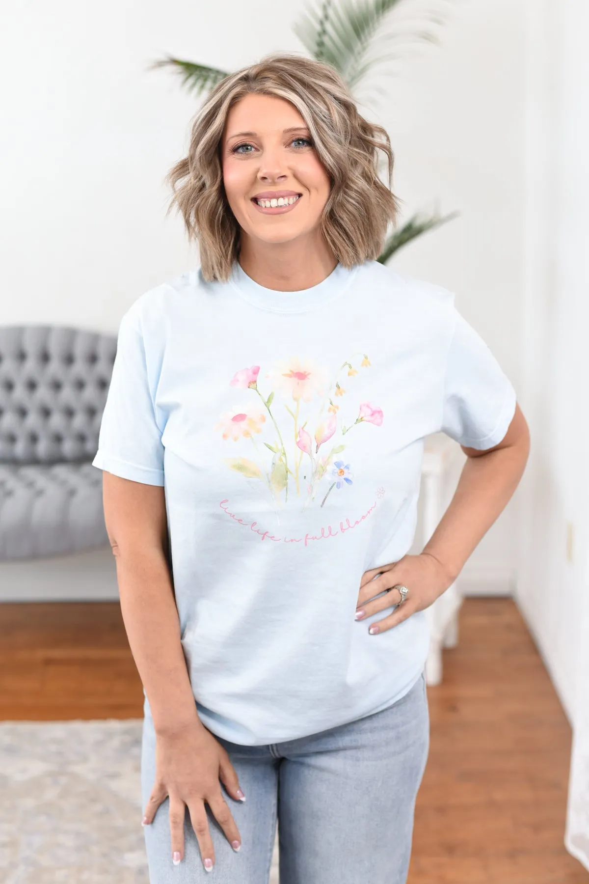 Live Life in Full Bloom Watercolor Graphic Tee