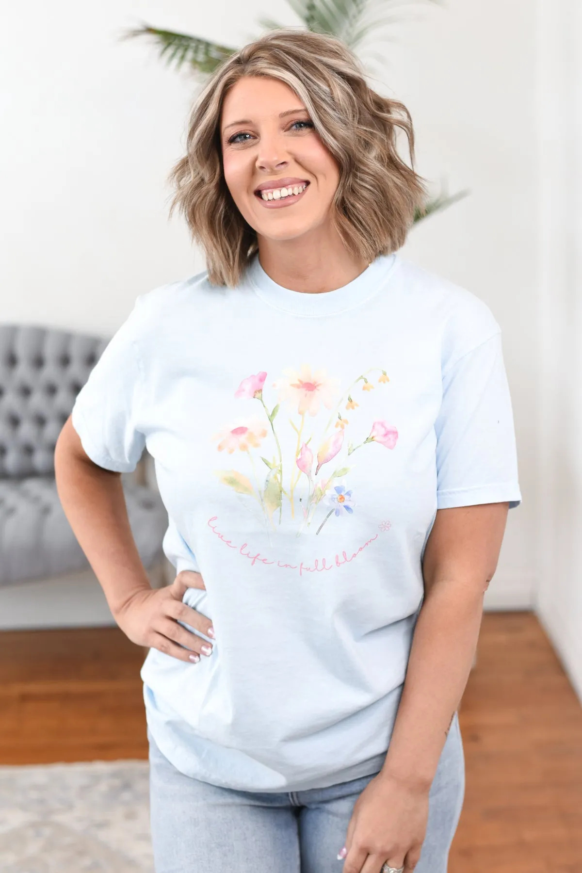 Live Life in Full Bloom Watercolor Graphic Tee