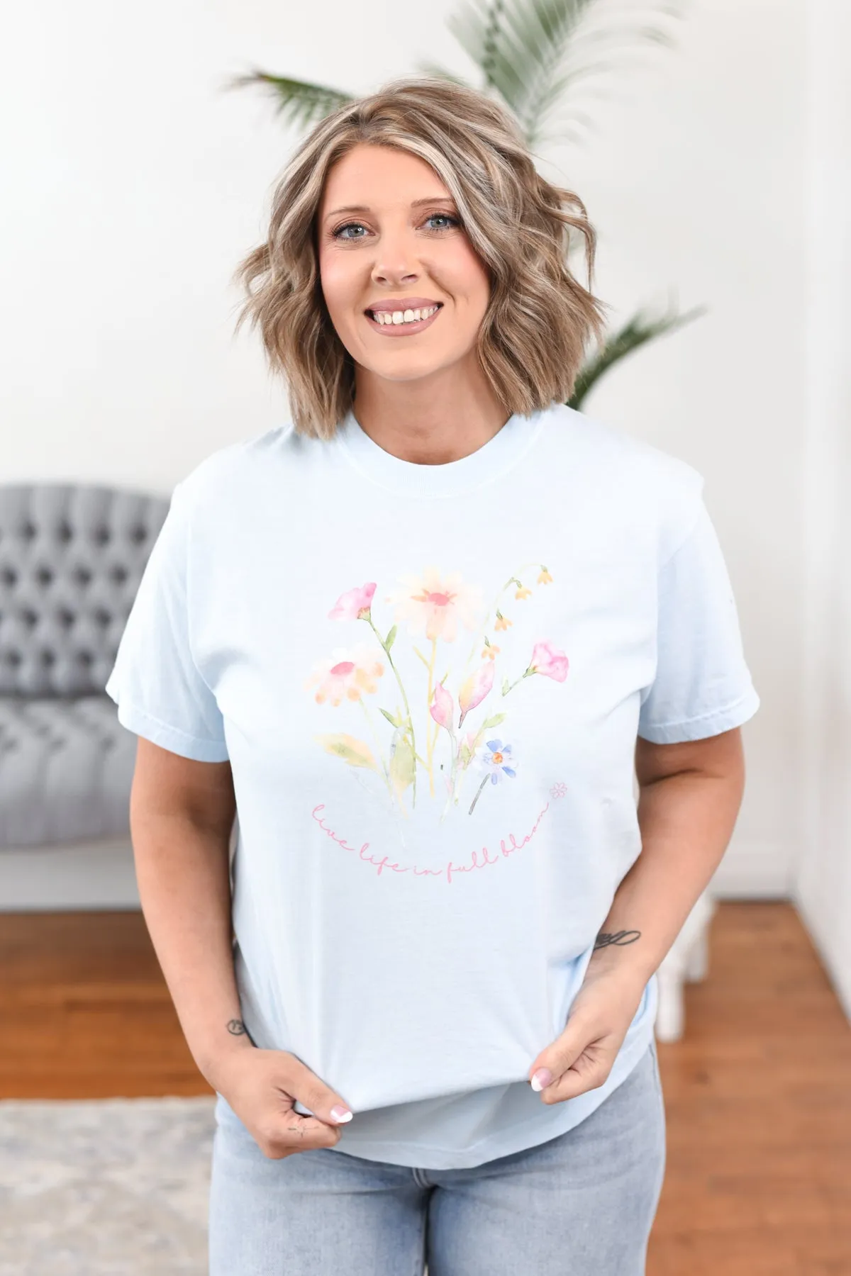 Live Life in Full Bloom Watercolor Graphic Tee