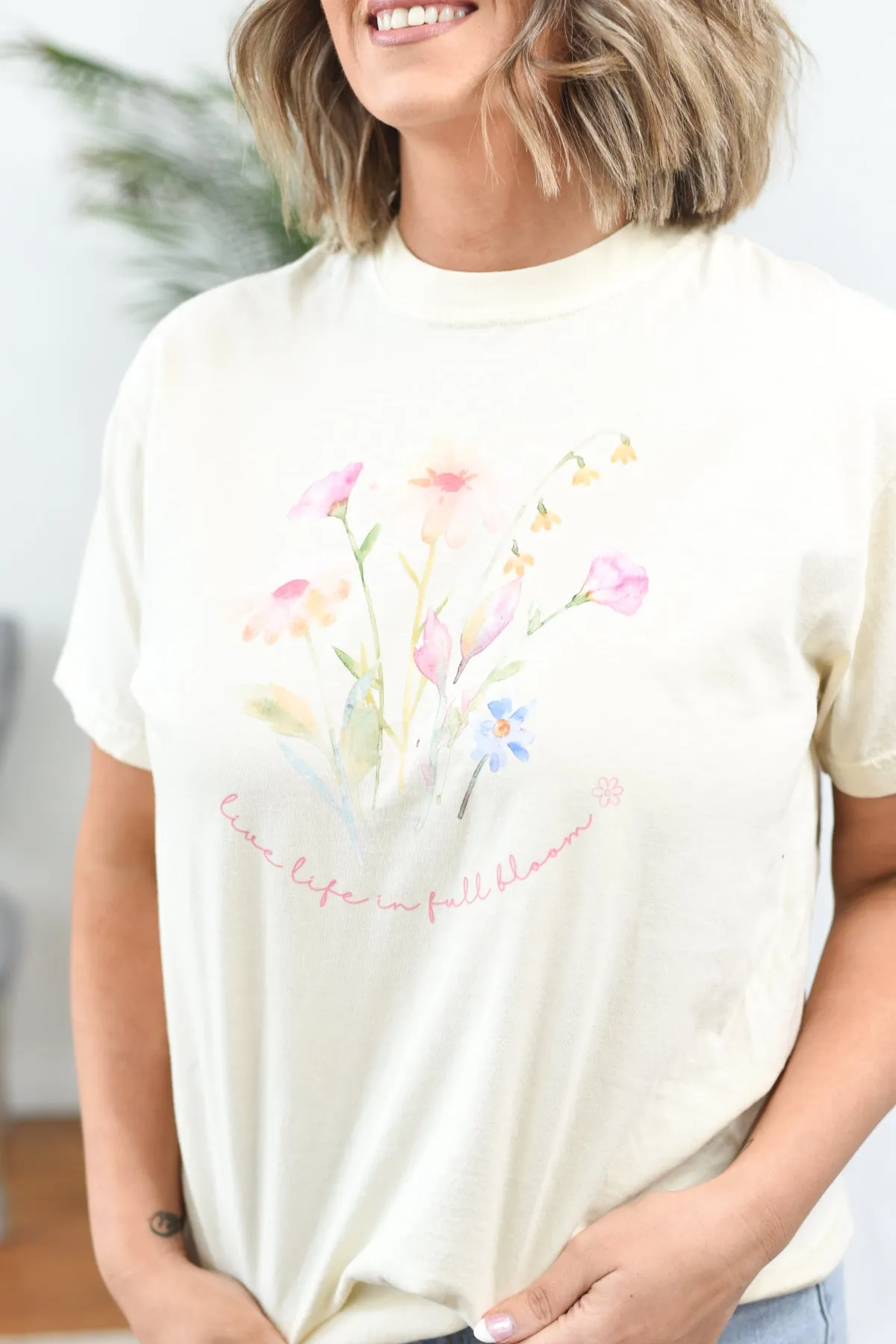 Live Life in Full Bloom Watercolor Graphic Tee