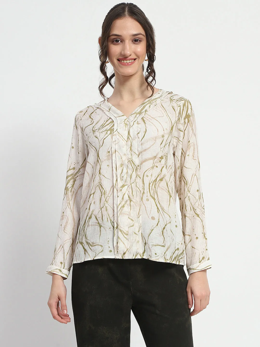 Madame Rayon Blend Abstract Print Green Top