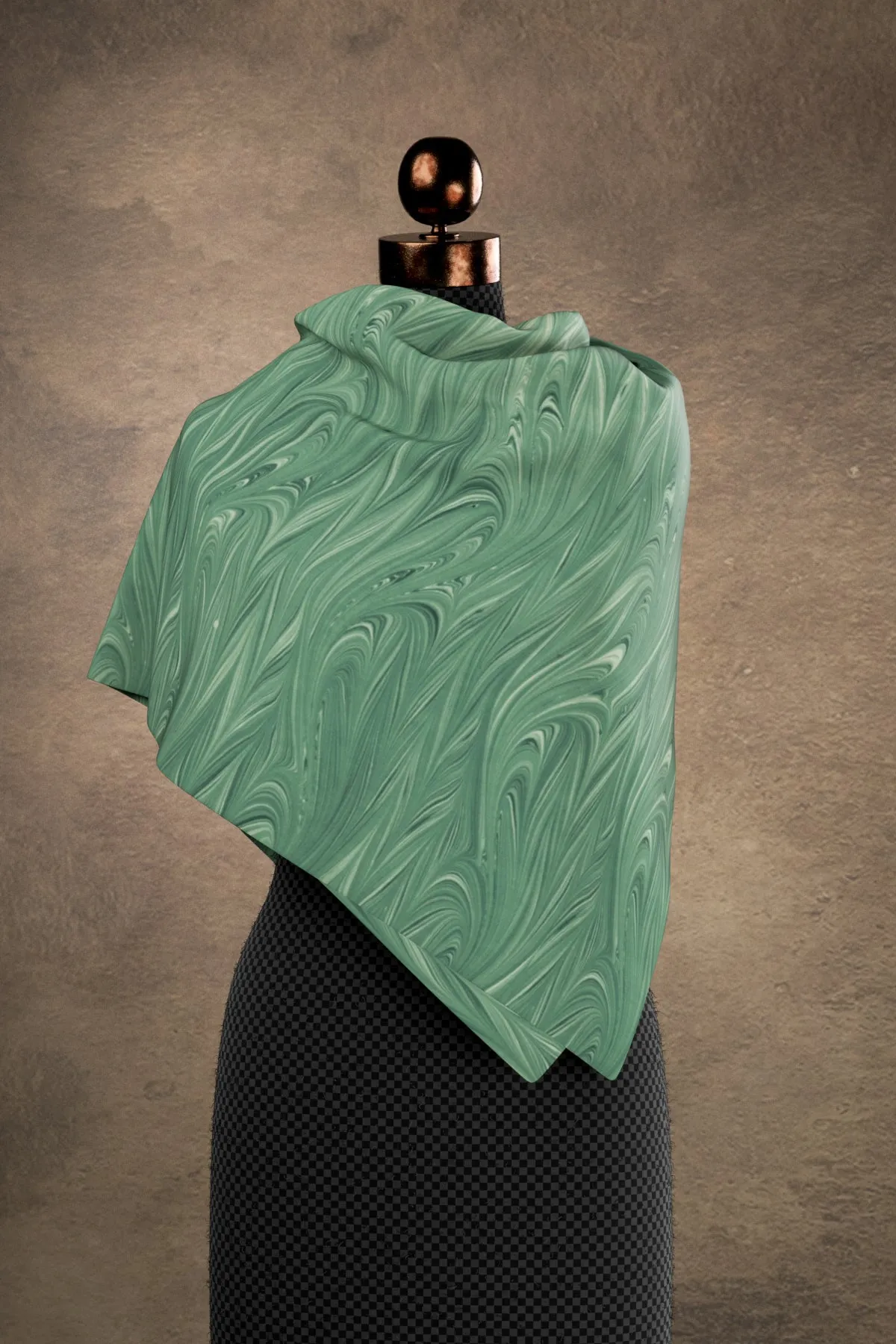 Marbled Twill Teal Square Scarf