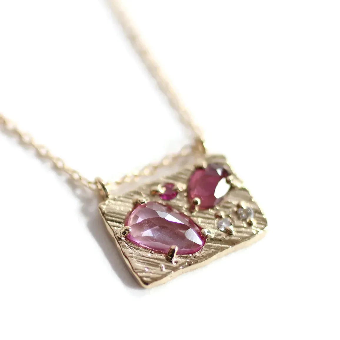 medium collage necklace  - diamond   pink sapphire   pink tourmaline   ruby