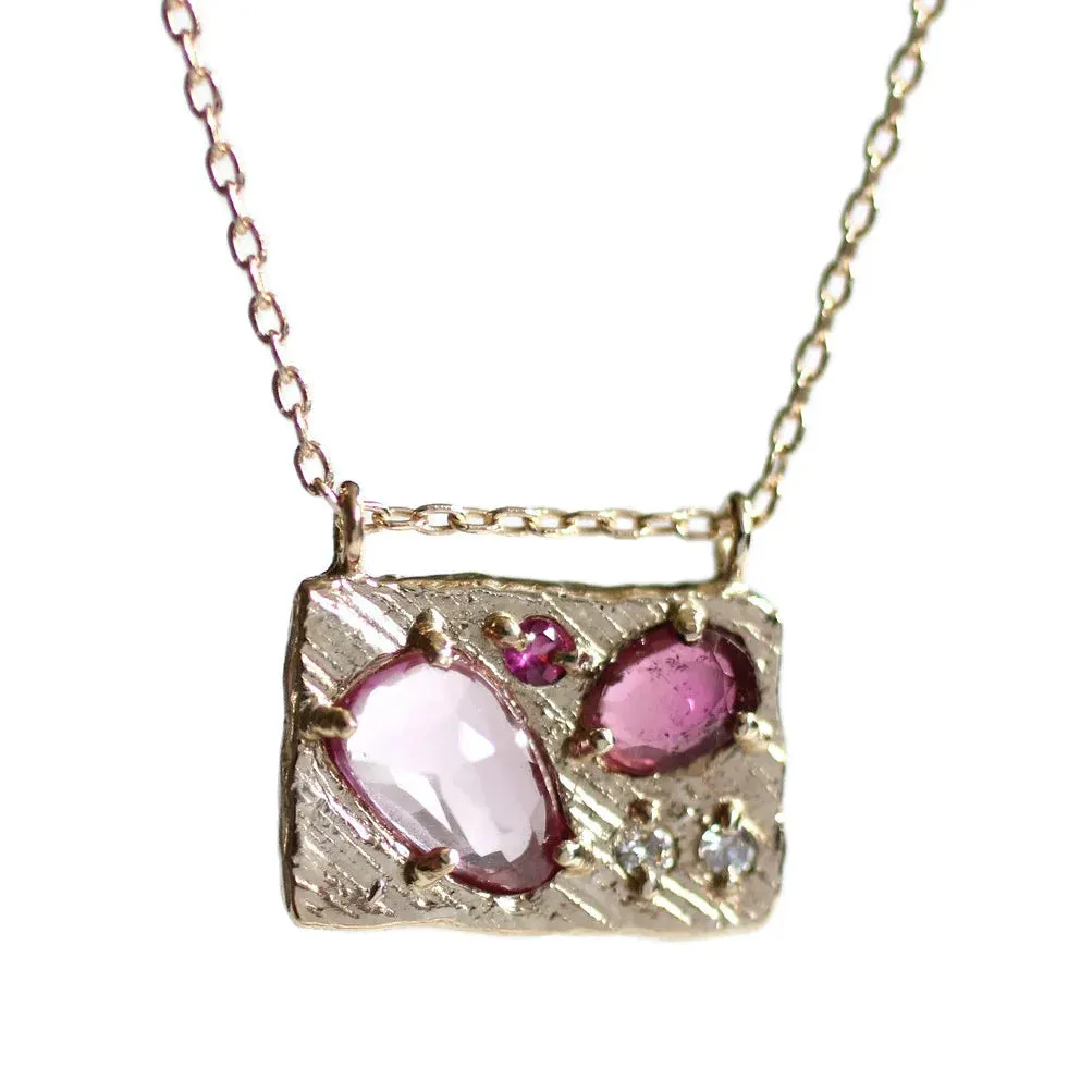medium collage necklace  - diamond   pink sapphire   pink tourmaline   ruby