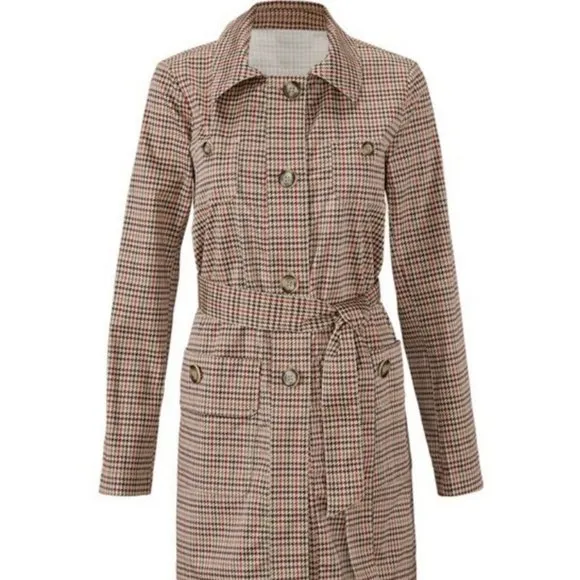 NEW Cabi Brown Houndstooth Sherlock Belted Jacket, Sz. S