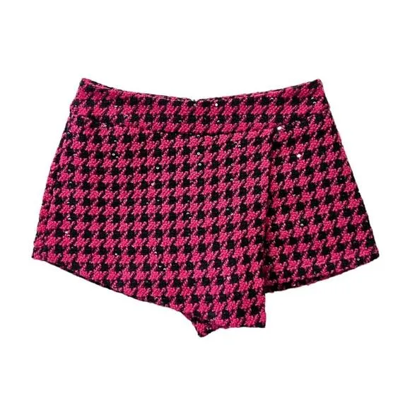 NEW KATIE J NYC kelly houndstooth skort in pink/black