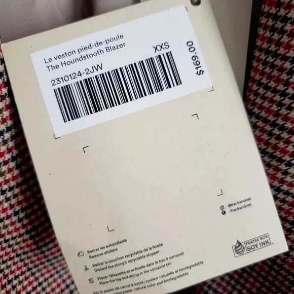 NWT Frank &amp; Oak Houndstooth Blazer Size XXS