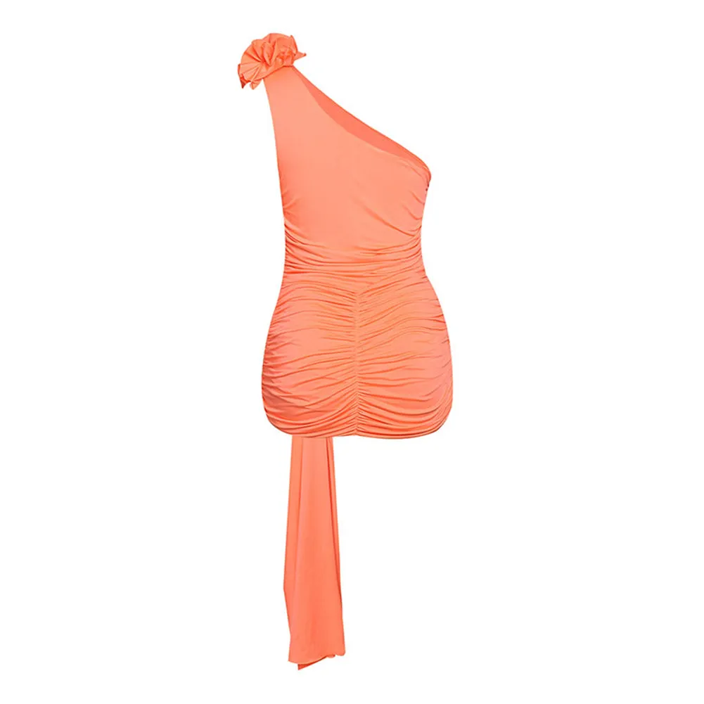 One Shoulder Sleeveless Pure Color Mini Dress KLYF1000