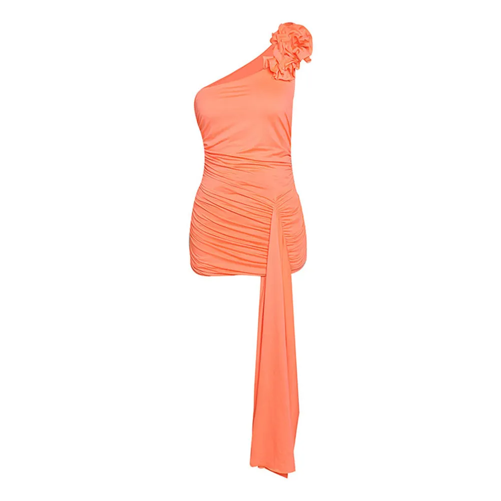 One Shoulder Sleeveless Pure Color Mini Dress KLYF1000