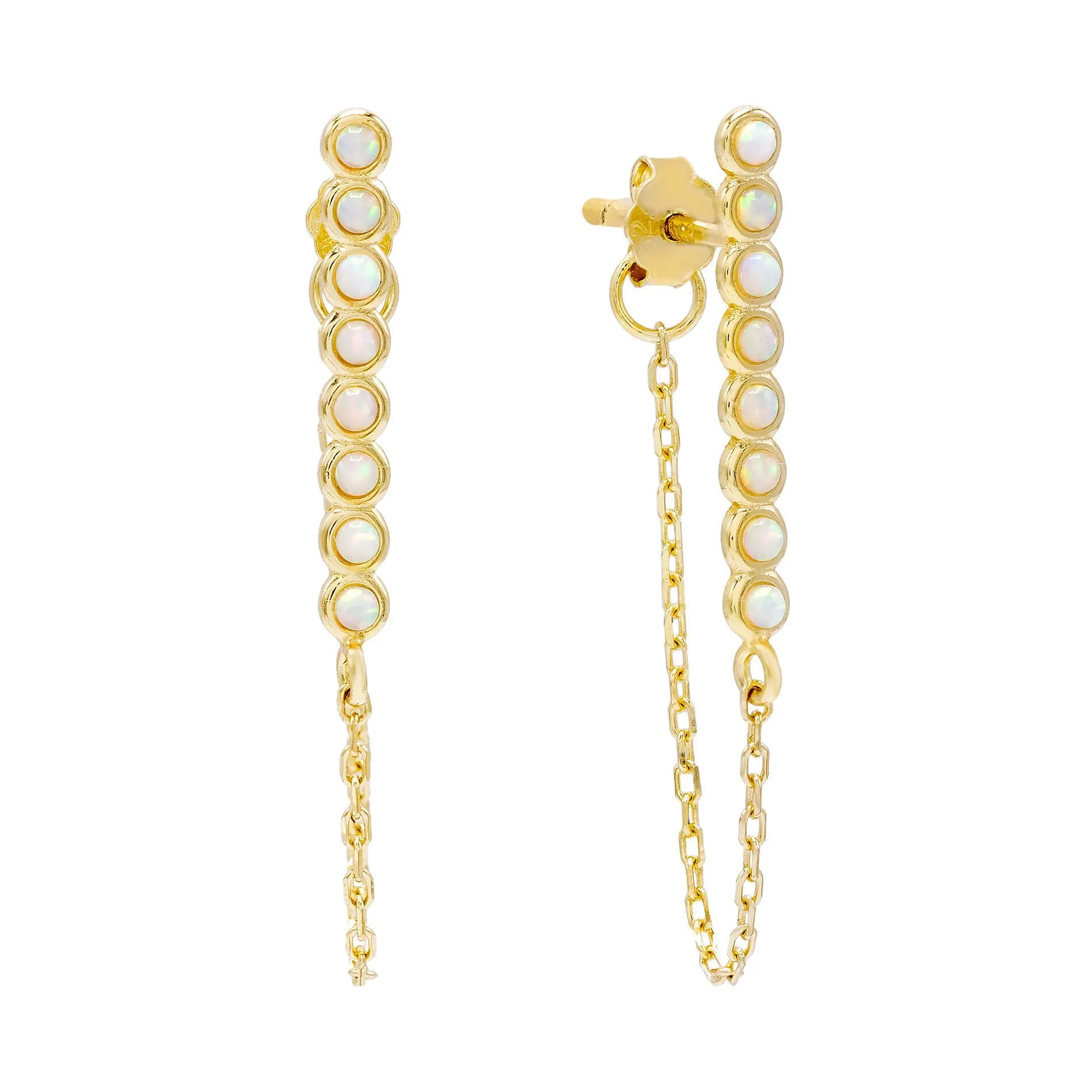 Opal Bezel Chain Stud Earring