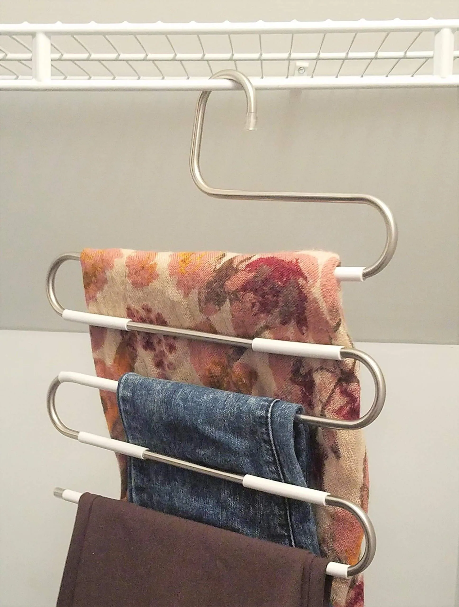 Pants Hanger Premium Heavy Duty Stainless Steel S-Shape Multi-Tiered Multi-Purpose Non-Slip - Space Saving Hanger for Pants, Trousers, Jeans, Scarves, Hanging Accessories, Towels - Pack of 3