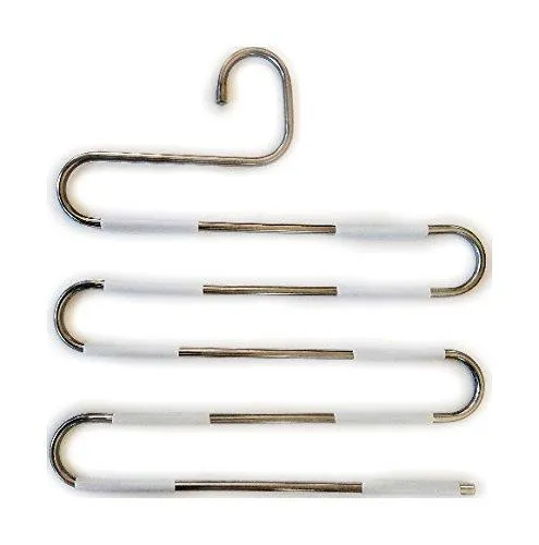 Pants Hanger Premium Heavy Duty Stainless Steel S-Shape Multi-Tiered Multi-Purpose Non-Slip - Space Saving Hanger for Pants, Trousers, Jeans, Scarves, Hanging Accessories, Towels - Pack of 3