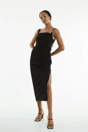 PARADIGM TUCKED MIDI DRESS | BLACK