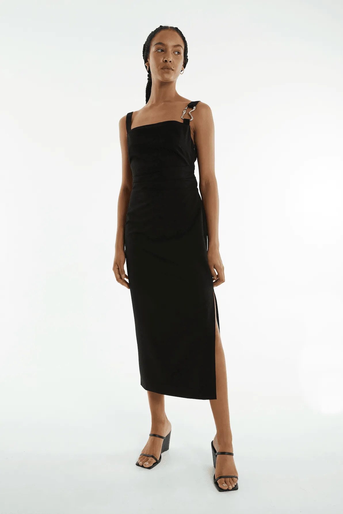 PARADIGM TUCKED MIDI DRESS | BLACK