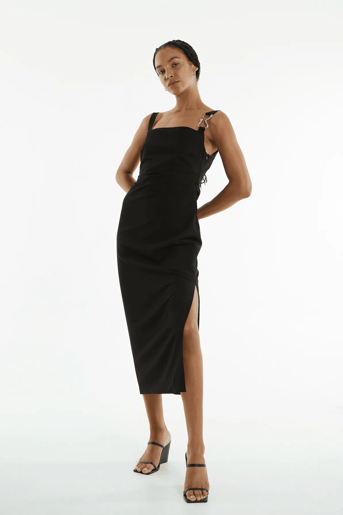 PARADIGM TUCKED MIDI DRESS | BLACK