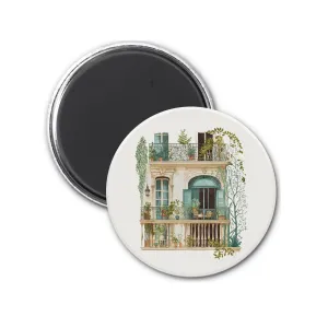 Paris Plant Lady atelier illustrated round fridge magnet | French Cottagecore Collection