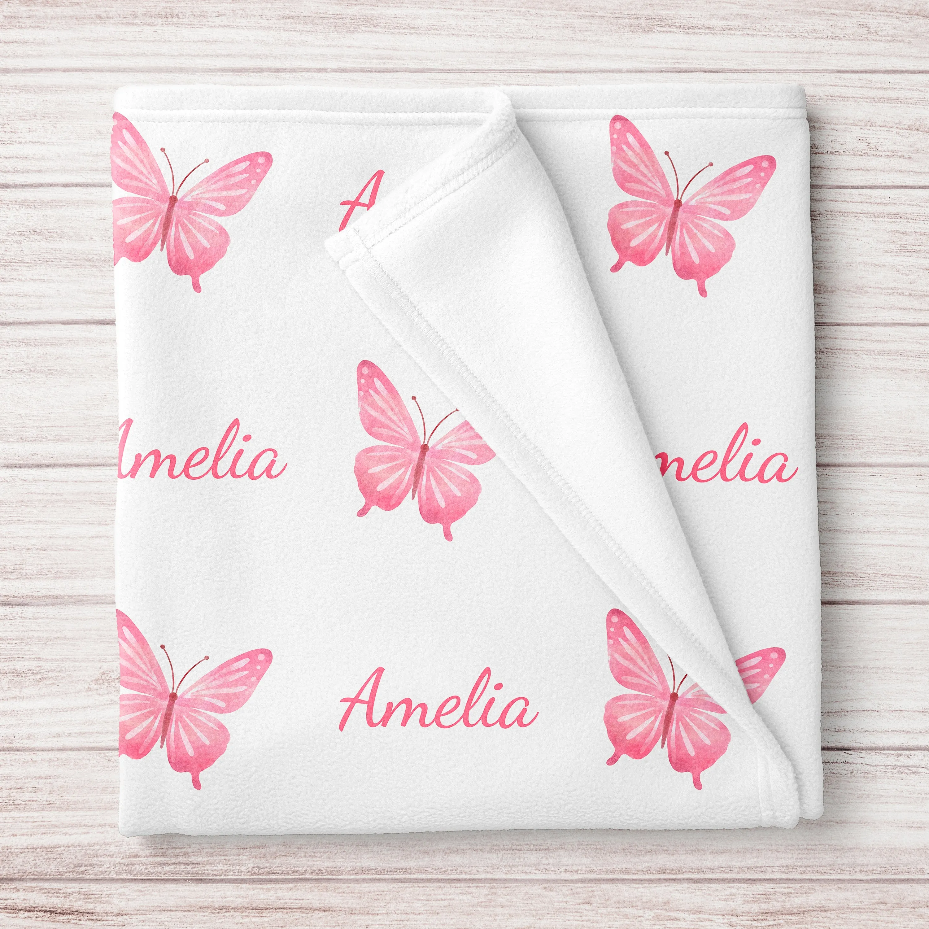 Personalized Pink Butterfly Baby Name Blanket