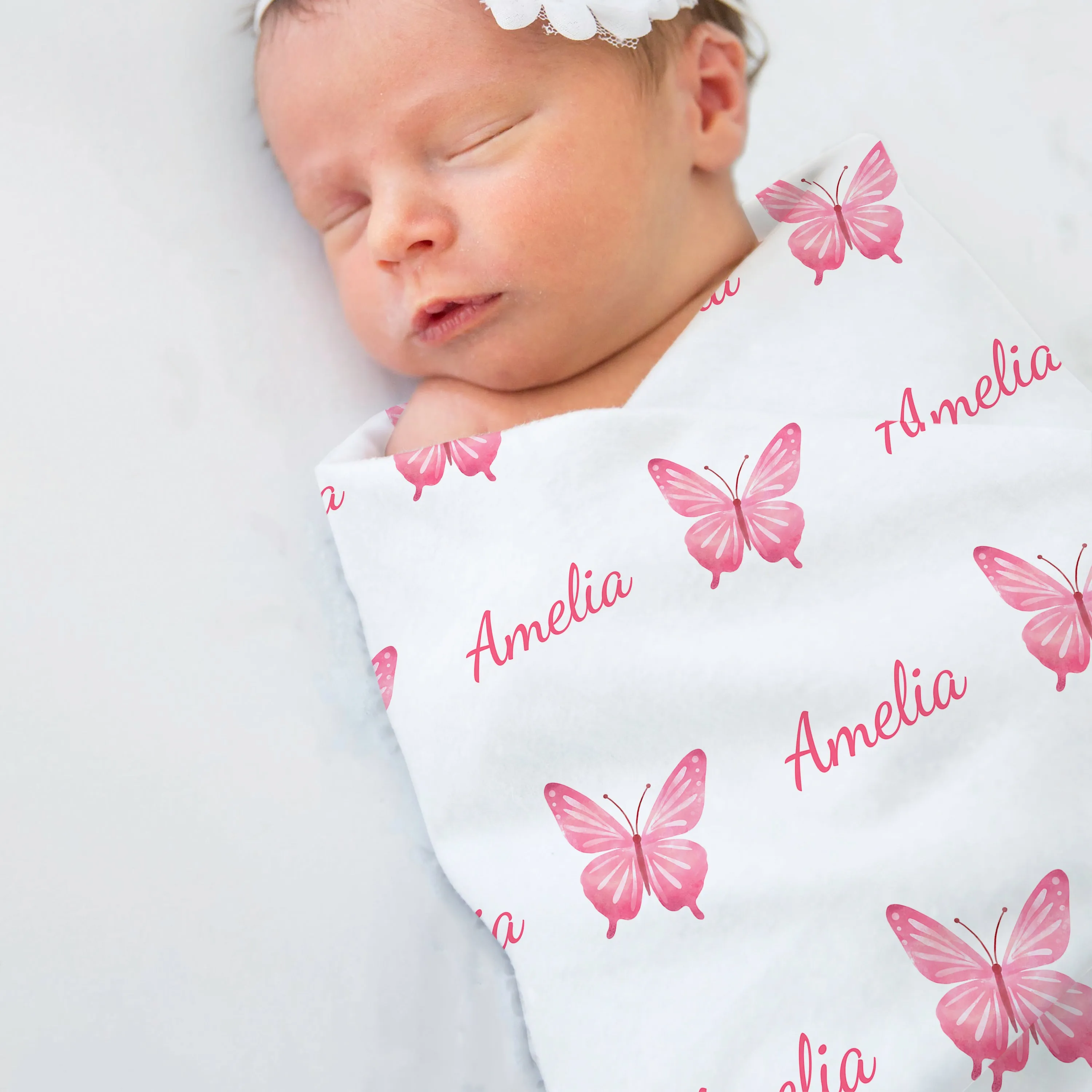 Personalized Pink Butterfly Baby Name Blanket