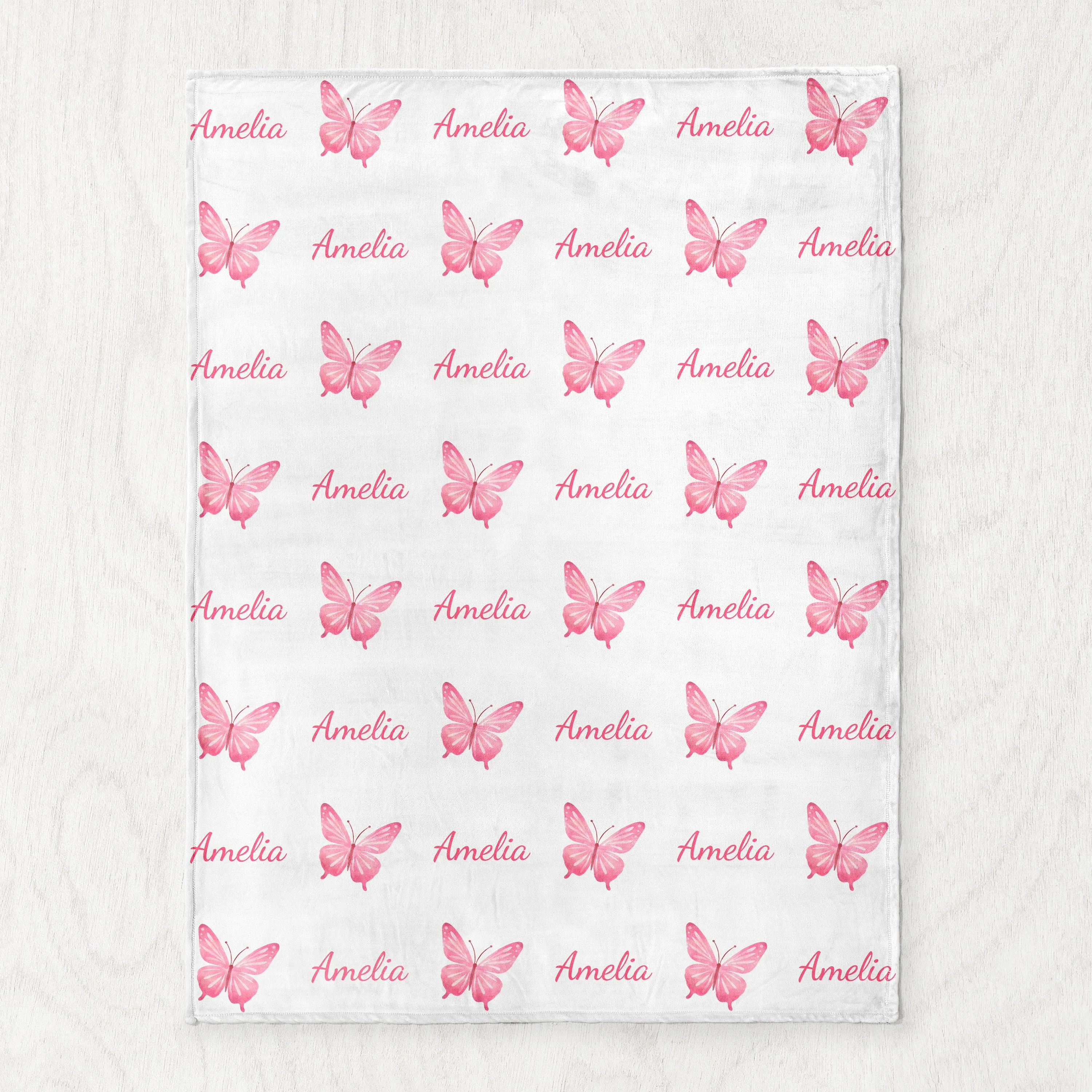 Personalized Pink Butterfly Baby Name Blanket