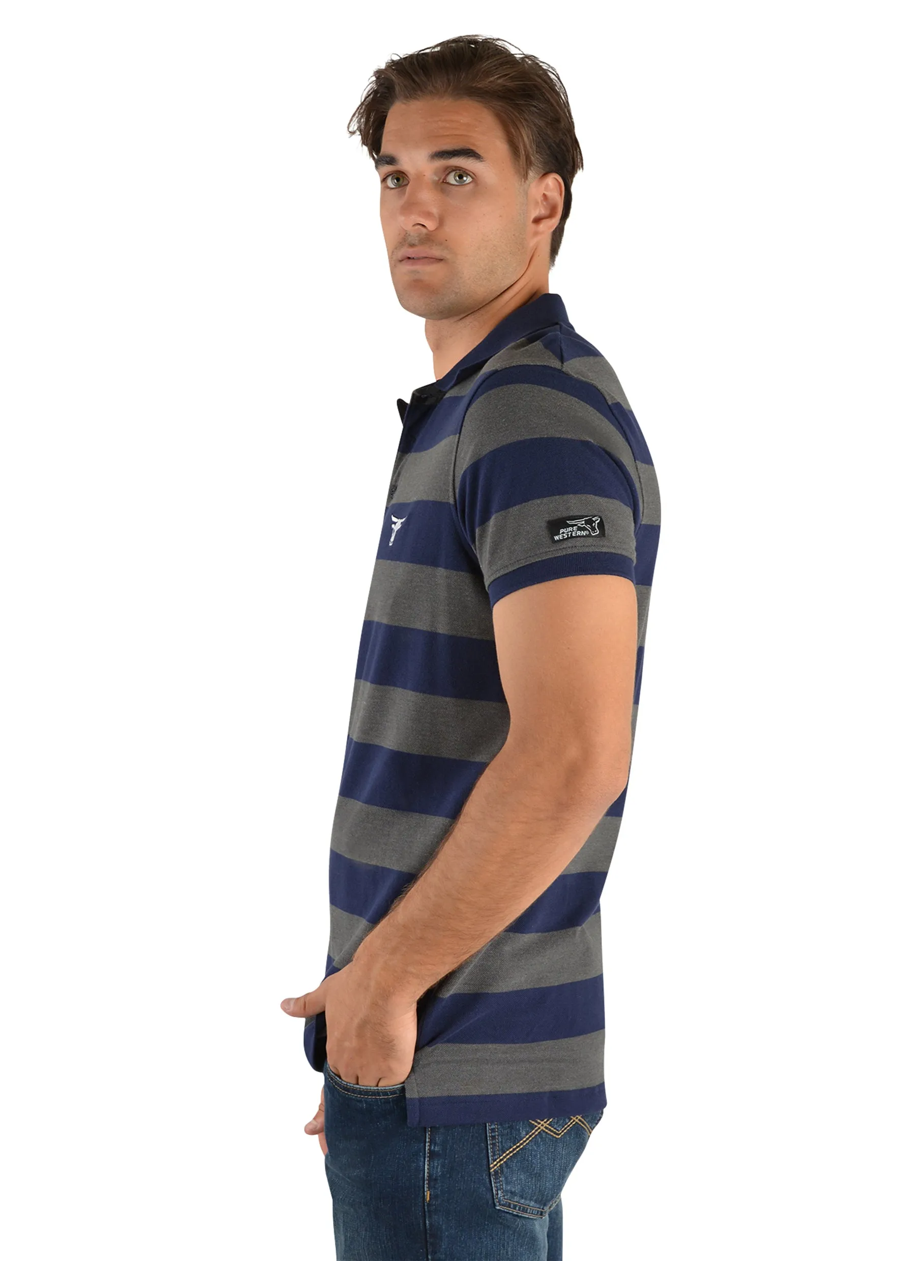 Pure Western Ross Mens Polo Shirt Navy & Charcoal