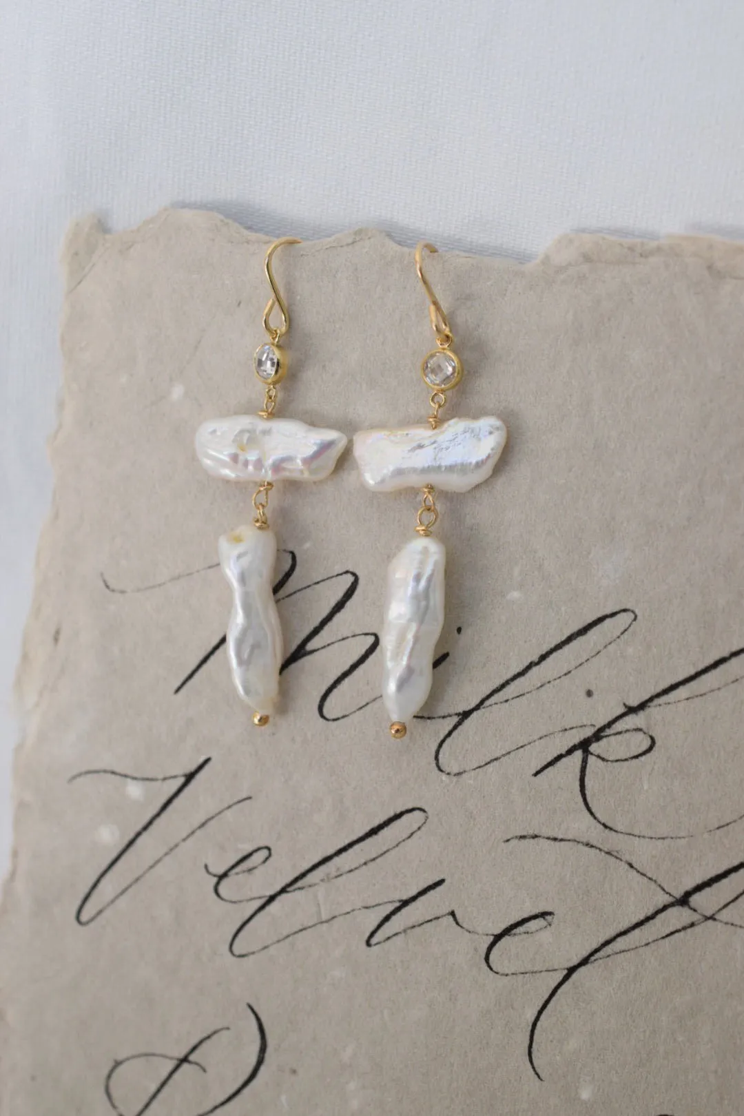 "All Is Well"  biwa stick pearl dangles, 14k gold filled