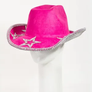Rhinestone Stars Studded Cowboy Hat: Fuchsia
