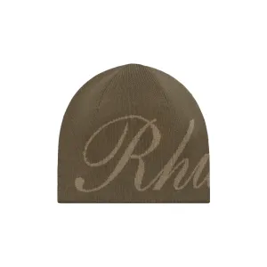 RHUDE SCRIPT KNIT BEANIE BROWN/TAN