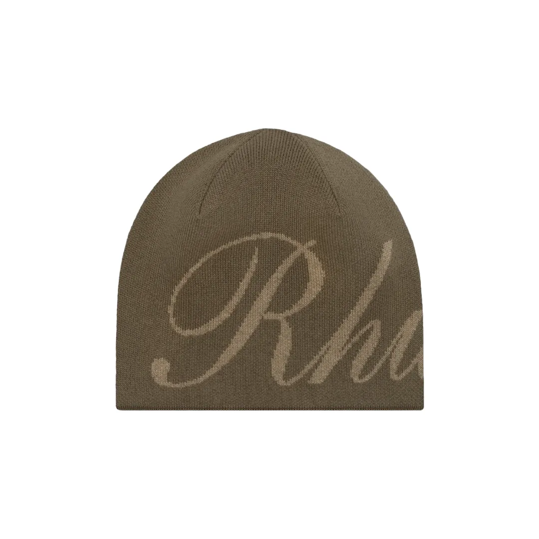RHUDE SCRIPT KNIT BEANIE BROWN/TAN