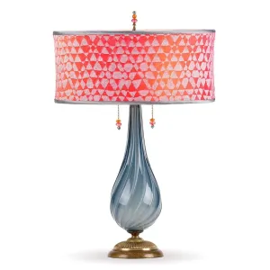 Sacha Table Lamp 159 AJ 136 by Kinzig Design, Blue Gray Blown Glass, Pink Red And Coral Shade