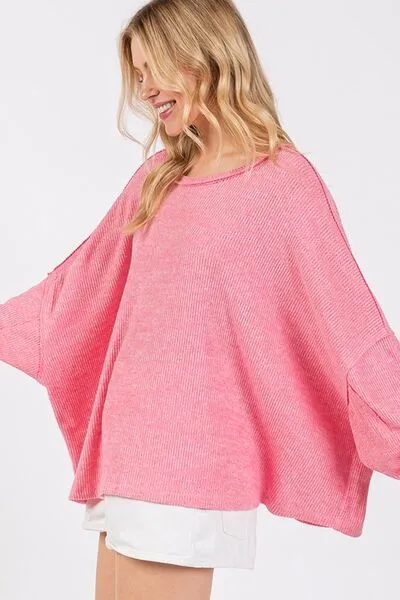 SAGE   FIG Round Neck Batwing Sleeve Oversize Top
