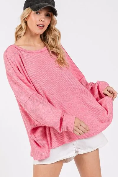 SAGE   FIG Round Neck Batwing Sleeve Oversize Top