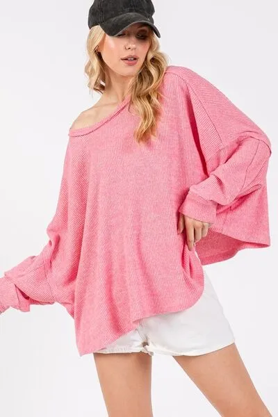 SAGE   FIG Round Neck Batwing Sleeve Oversize Top