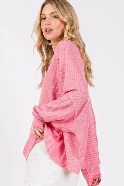 SAGE   FIG Round Neck Batwing Sleeve Oversize Top