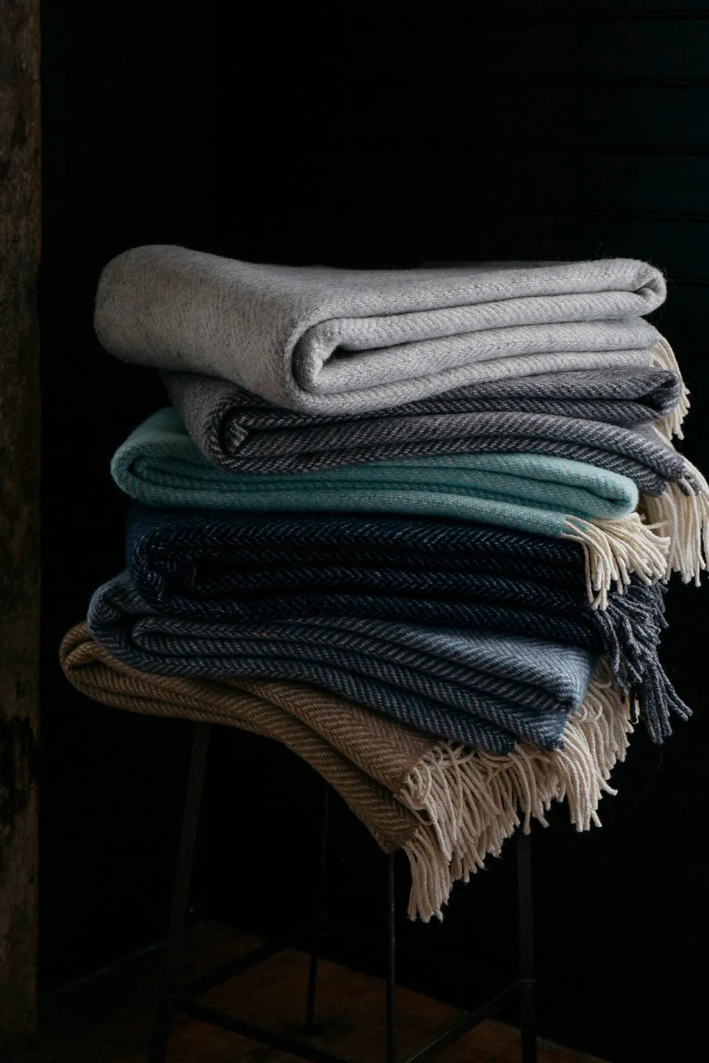 SALE Herringbone w/ Cashmere Throw - Seafoam