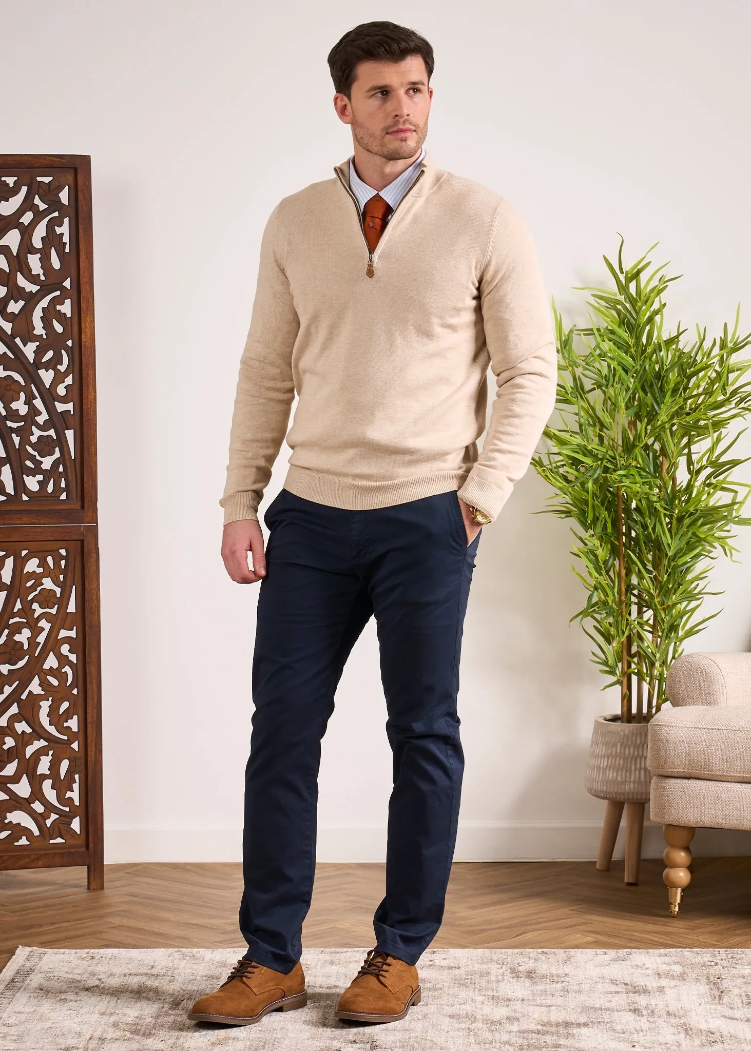 Selhurst Cotton Cashmere 1/4 Zip Jumper In Sand