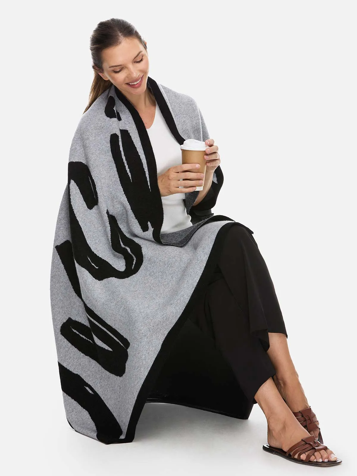 Sesame Dot Luxe Cashmere Blanket - Gray