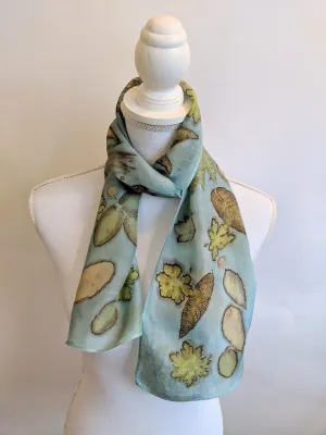 Silk Habotai Eco-Printed & Indigo Dyed Scarf