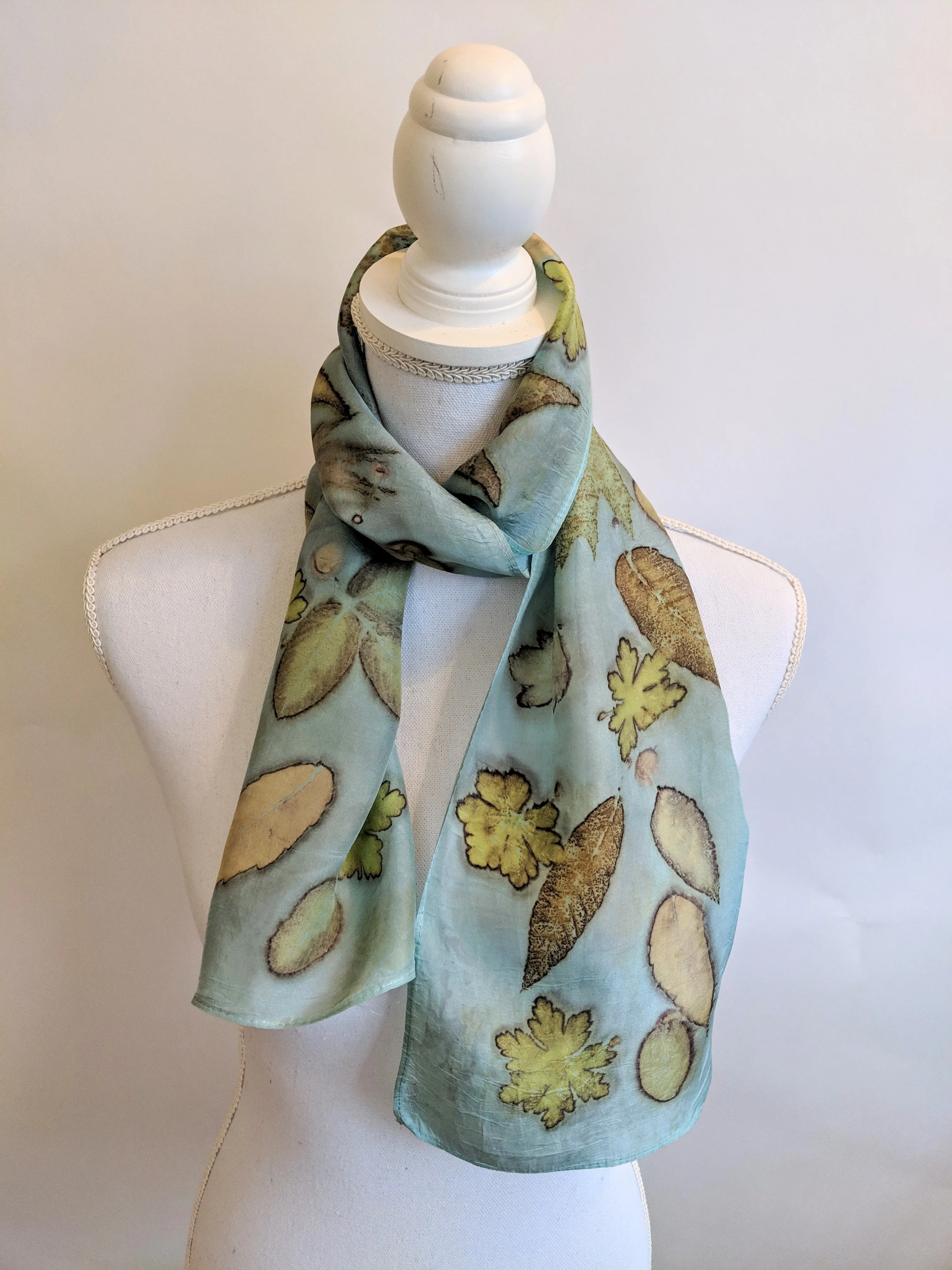 Silk Habotai Eco-Printed & Indigo Dyed Scarf