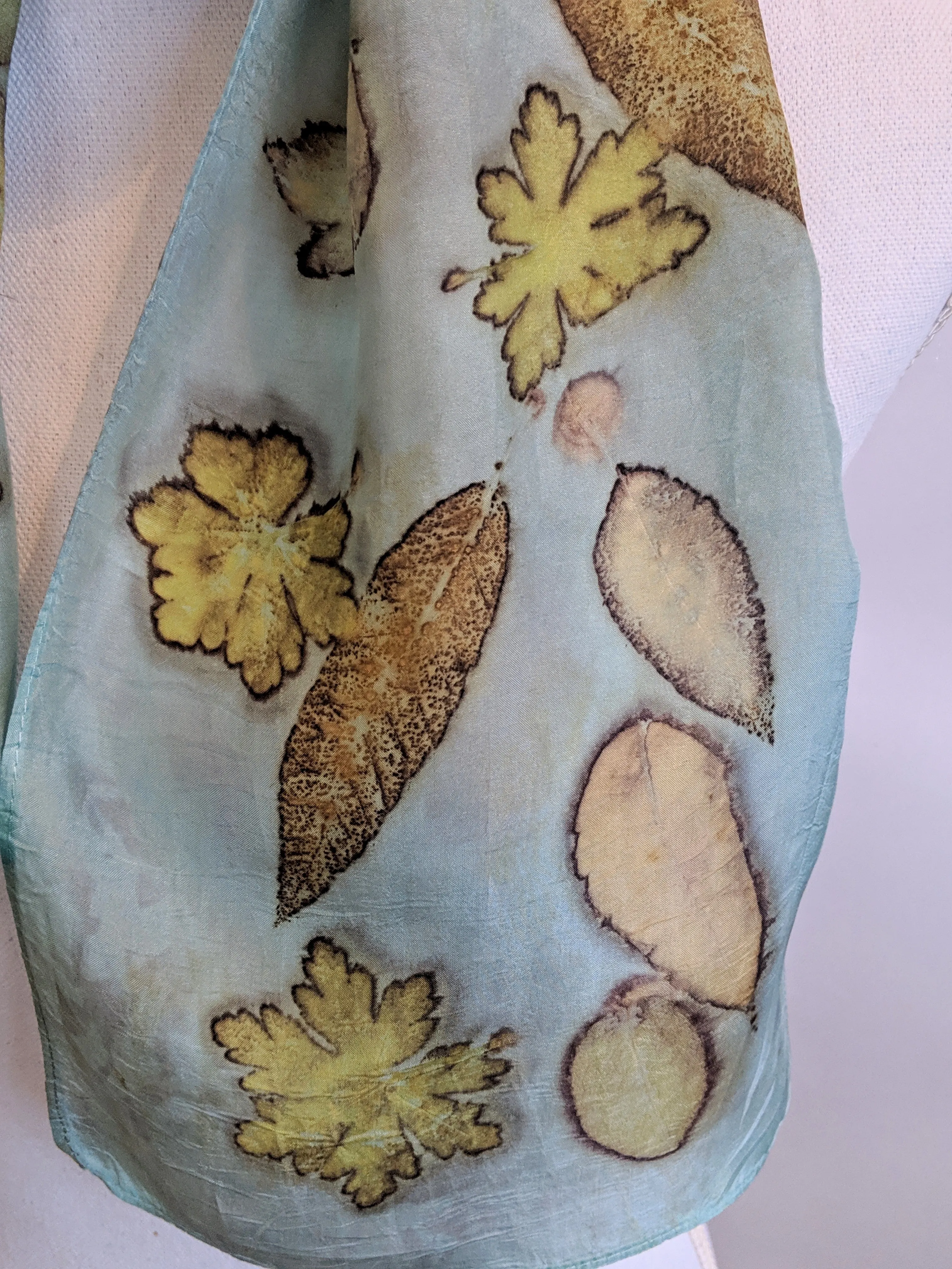 Silk Habotai Eco-Printed & Indigo Dyed Scarf