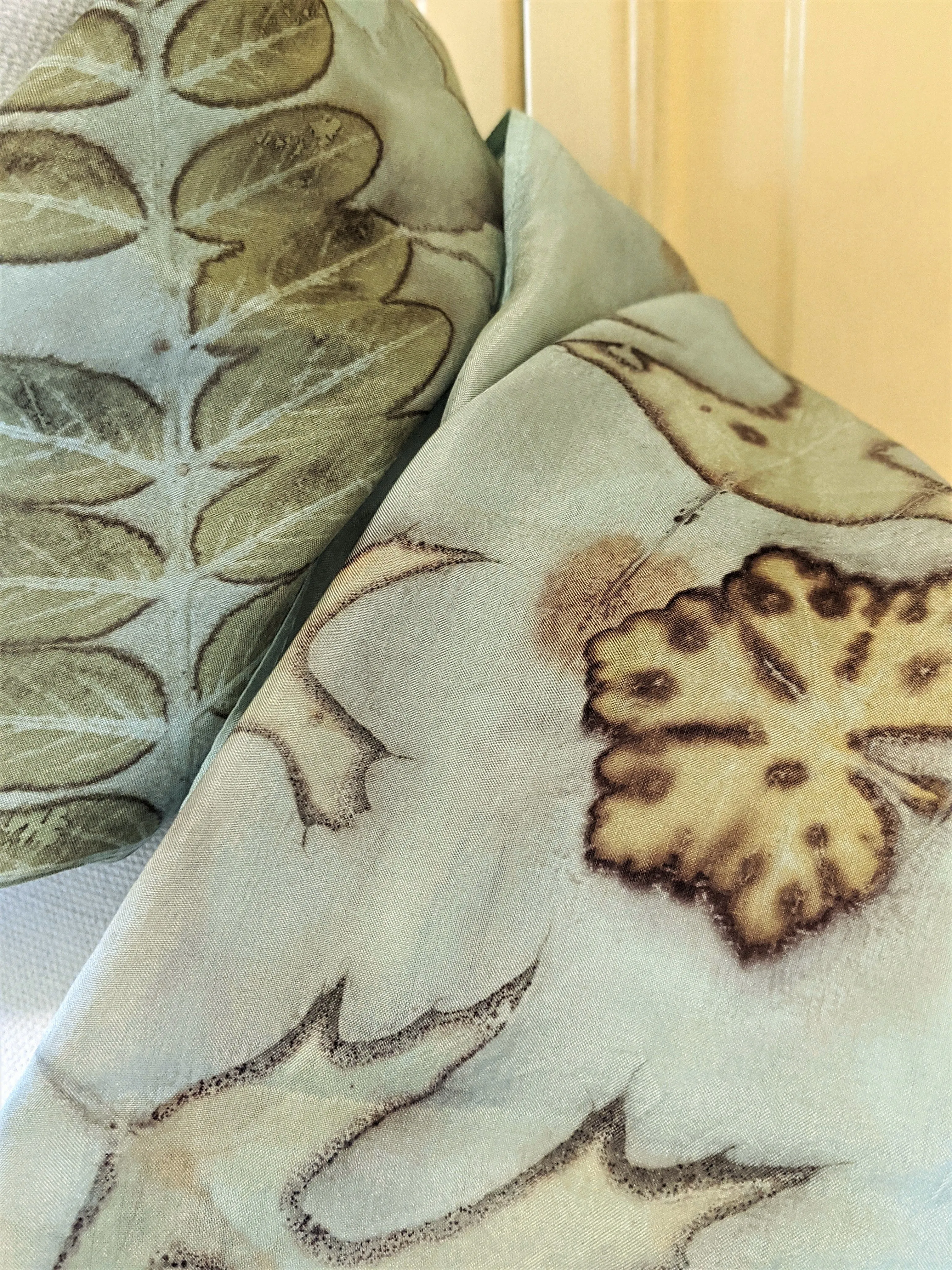 Silk Habotai Indigo Dyed & Eco-Printed Scarf