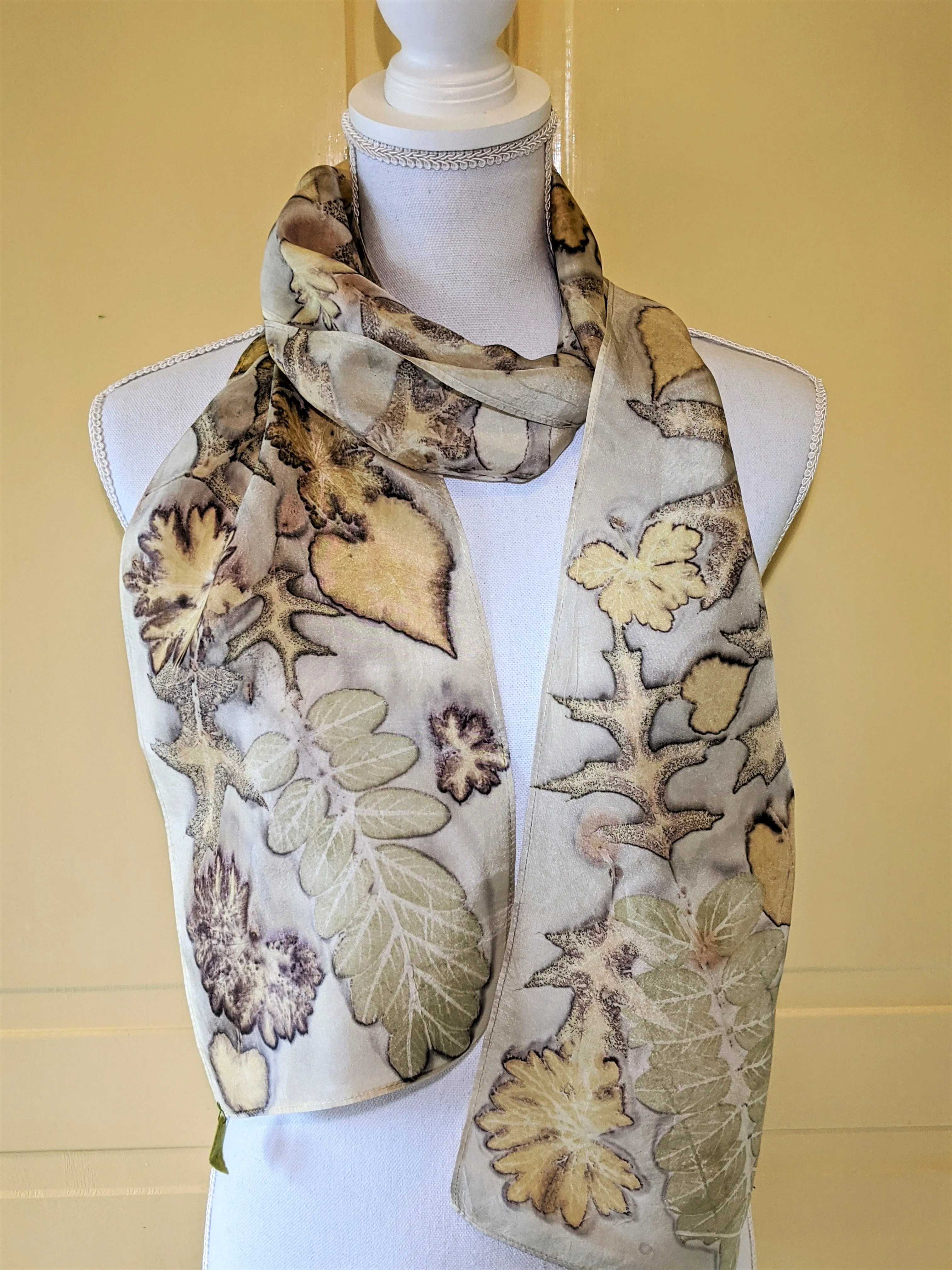 Silk Habotai Naturally Dyed & Eco-Printed Scarf