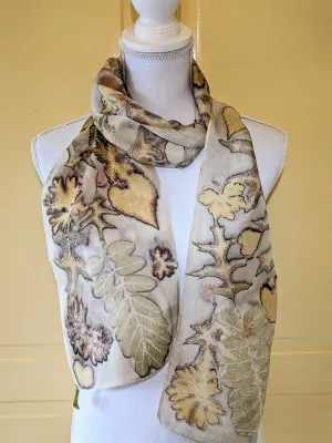 Silk Habotai Naturally Dyed & Eco-Printed Scarf