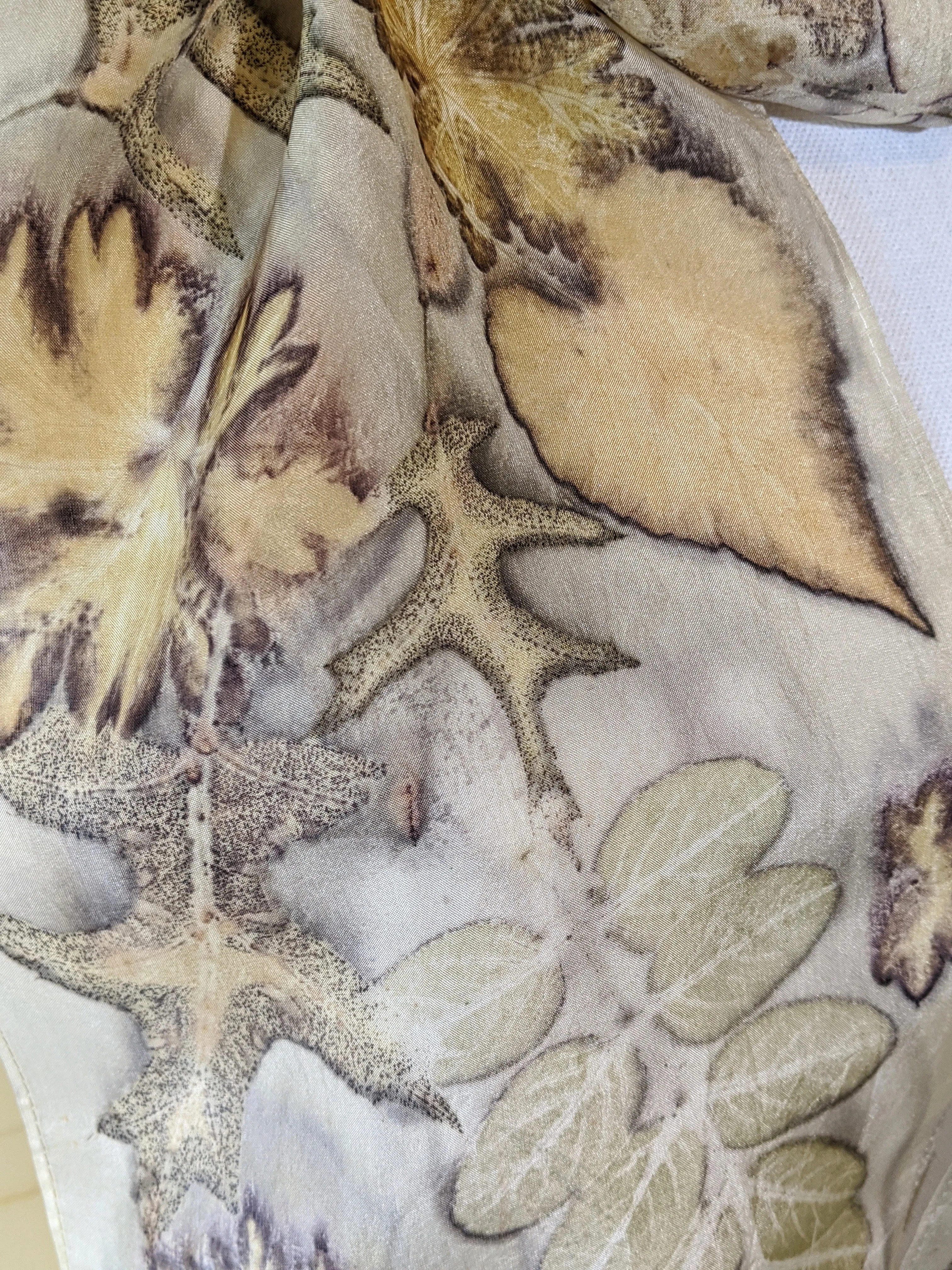 Silk Habotai Naturally Dyed & Eco-Printed Scarf