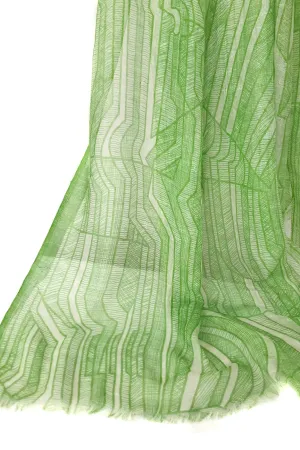 Silk Linen Wool - Contours in Green Scarf